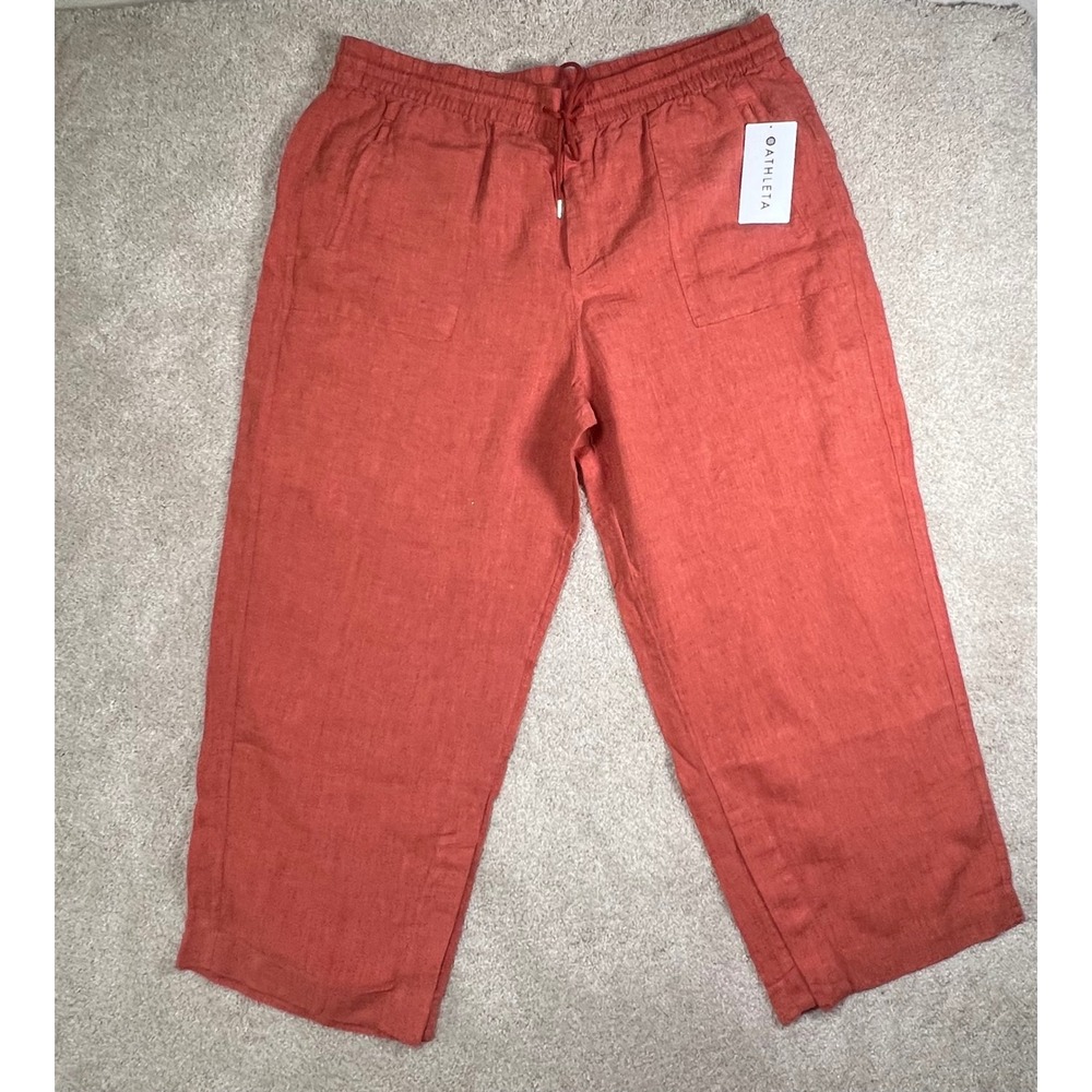 Athleta Retreat Linen Wide Leg Pant 22 Terracotta Red High Rise New NWT Summer - Picture 9 of 11